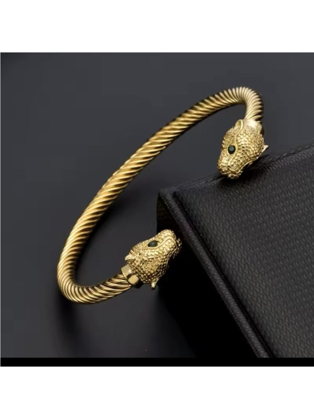 Gold steel Twisted Bracelet with Panther Heads